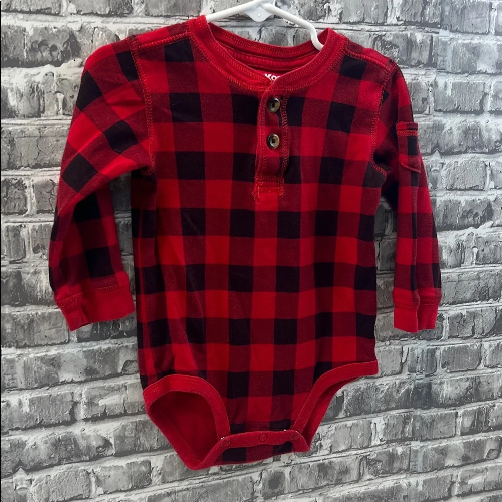 OshKosh B'gosh Red and Black‎ Plaid Baby Onesie